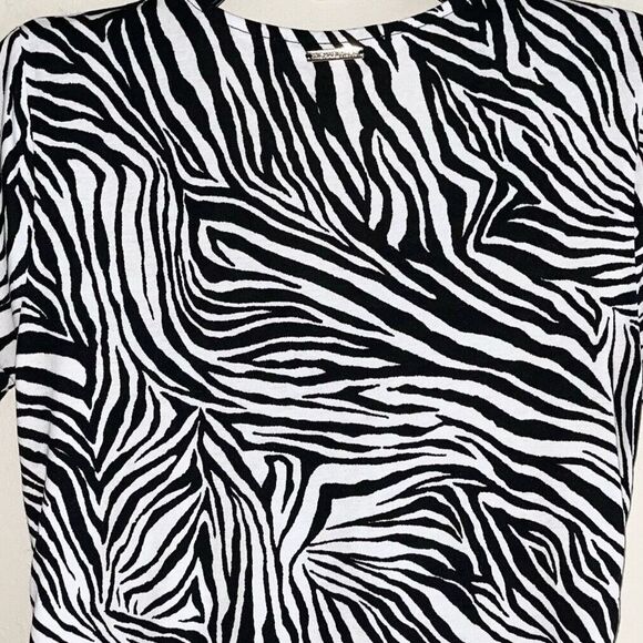 Michael Kors Y2K Top Size S Short Sleeve V Neck Zebra Print String Black White - Picture 9 of 13
